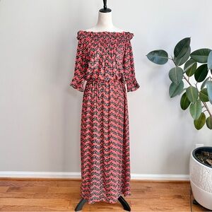Fresha London off shoulder printed maxi dress